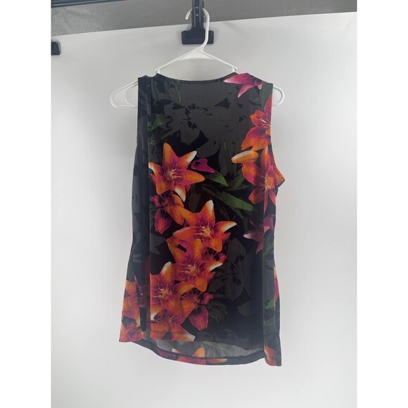 Worthington L Black Tropical Floral Sleeveless Blouse - Picture 3 of 3